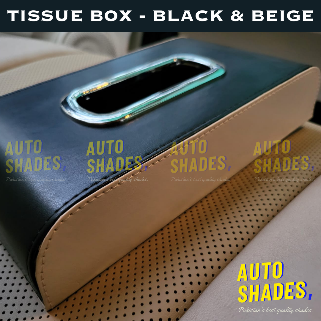 Tissue Box - Synthetic Leather (Black & Beige)