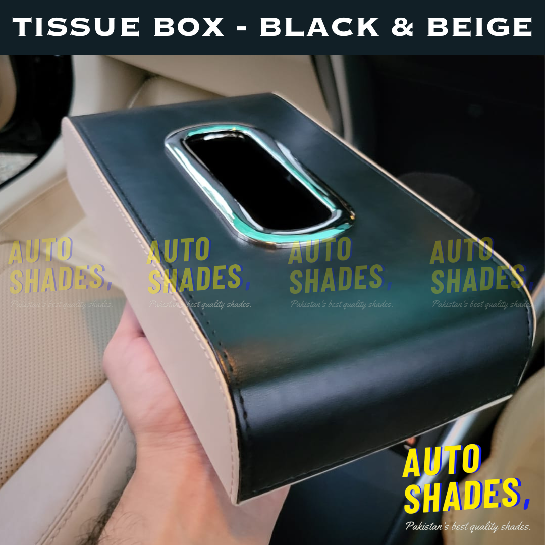 Tissue Box - Synthetic Leather (Black & Beige)