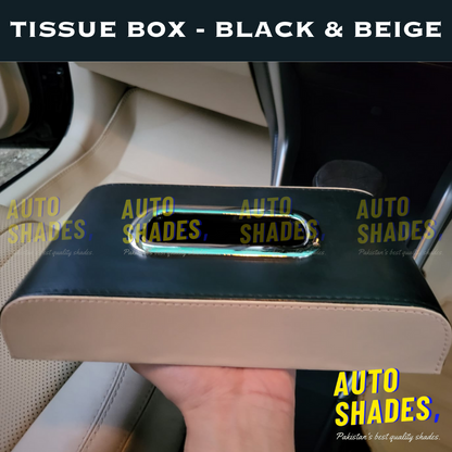 Tissue Box - Synthetic Leather (Black & Beige)